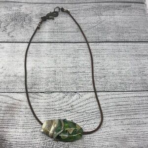 Artisan murano art glass style pendant leather necklace boho statement